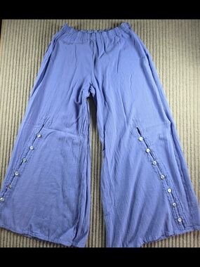 Oh My Gauze! Sz 2 Pants Wide Leg 100% Cotton Gauze Buttons Breathable & Light